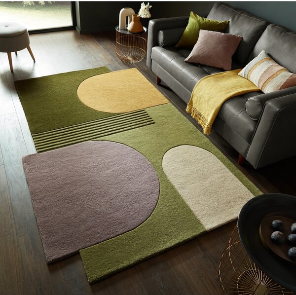 Zielony wełniany dywan tkany ręcznie 120x180 cm Lozenge – Flair Rugs