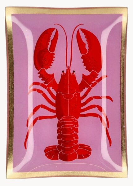 Ręcznie malowana taca na drobiazgi ze szkła Lobster