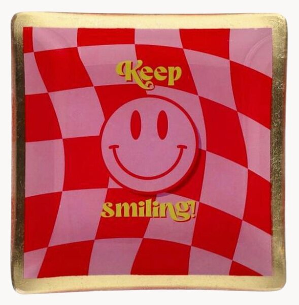 Ręcznie malowana taca na drobiazgi ze szkła Keep Smiling