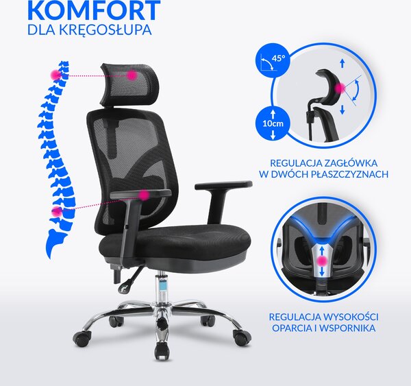 Ergonomiczne krzesło biurowe Jokasta, zgodne z normą BHP
