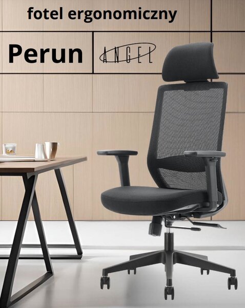 Czarne krzesło biurowe Perun, ergonomiczne, zgodne z normą BHP