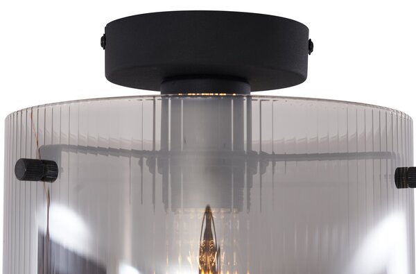 Lampa sufitowa w stylu art deco, czarna z dymionym szkłem - Laura