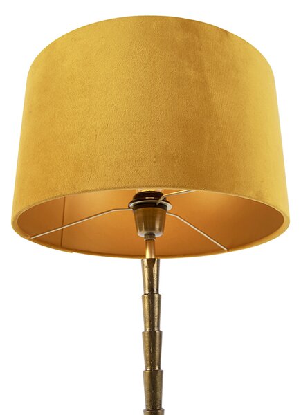 Lampa stołowa w stylu art deco z abażurem z weluru żółtym 35 cm - Pisos