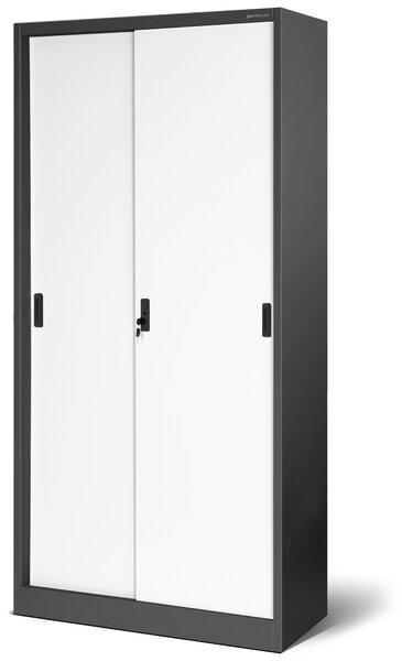 Szafa biurowa metalowa z drzwiami przesuwnymi antracytowo-biała, 900x1850x400 mm: KUBA