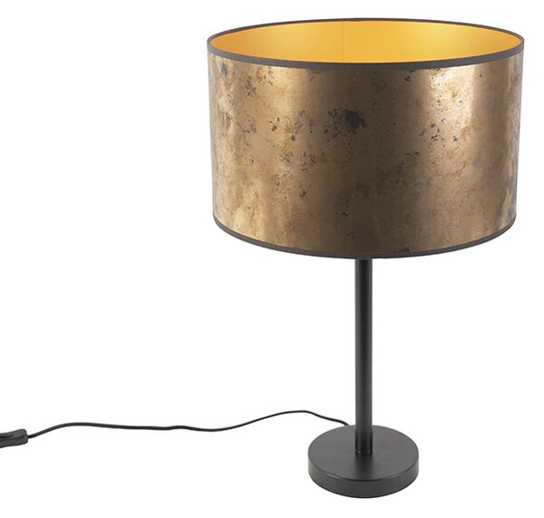 Lampa stołowa czarna klosz postarzany brąz 35cm - Simplo Oswietlenie wewnetrzne