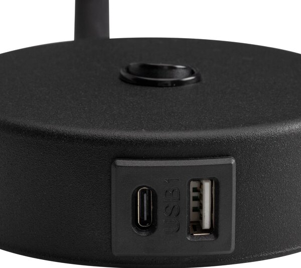 Kinkiet Lagos USB TK Lighting, czarny, sypialnia, metal, nowoczesny