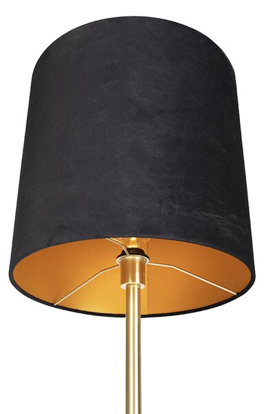 Klasyczna lampa stojąca mosiądz z czarnym abażurem 40 cm - Simplo