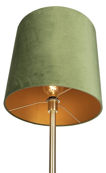 Lampa podłogowa Botaniczna mosiądz z zielonym abażurem 40 cm - Simplo