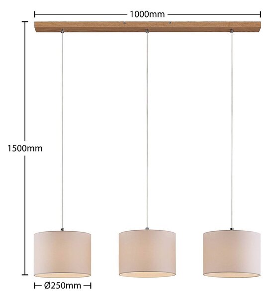 Lampa wisząca Imarin Lindby, możliwość ściemniania, jasne drewno, salon / jadalnia, tkanina / materiał / jedwab, nowoczesny