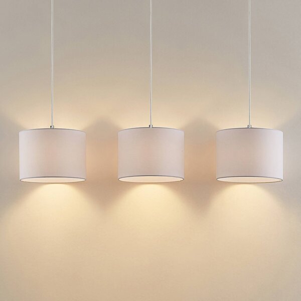 Lampa wisząca Imarin Lindby, możliwość ściemniania, jasne drewno, salon / jadalnia, tkanina / materiał / jedwab, nowoczesny