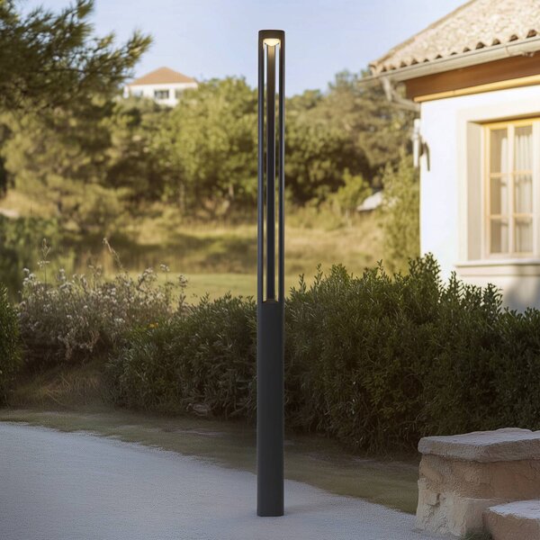 Lucande Lampa zewnętrzna LED Pirron, 230 cm, antracyt, IP65 Pirron, czarny, aluminium, nowoczesny