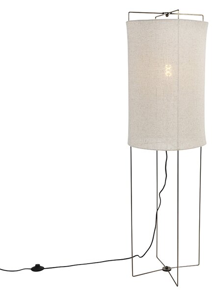 Designerska lampa podłogowa mosiądz klosz beżowy lniany - Rich Oswietlenie wewnetrzne
