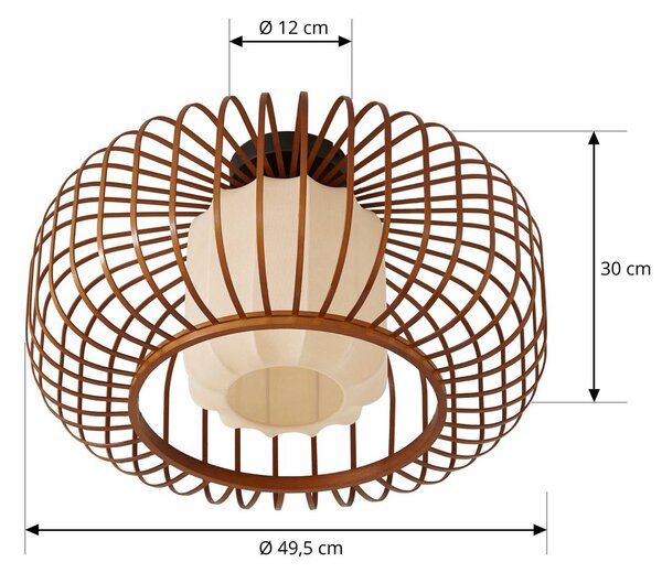 Lampa sufitowa Davella Lindby, możliwość ściemniania, ciemne drewno, salon / jadalnia, bambus, skandynawski