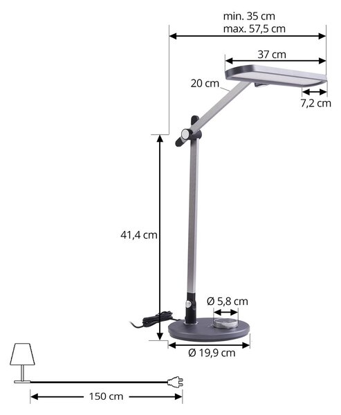 Lampa biurkowa LED Elvir Lindby, możliwość ściemniania, aluminiowy / szary / cynkowy, salon / jadalnia, aluminium, nowoczesny