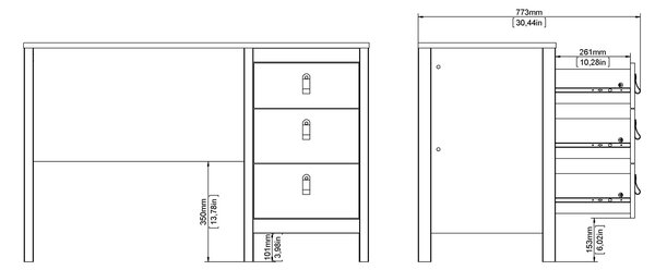 Biurko komputerowe z 3 szufladami Madrid, jackson hickory