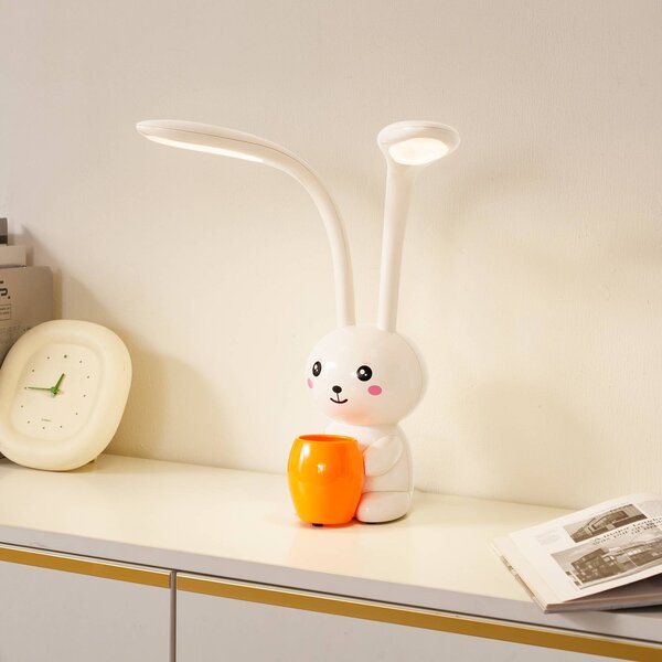 Lampa biurkowa LED Haas Lindby, możliwość ściemniania, kremowy / amber, pokój dziecięcy, tworzywo sztuczne, młodzieżowy