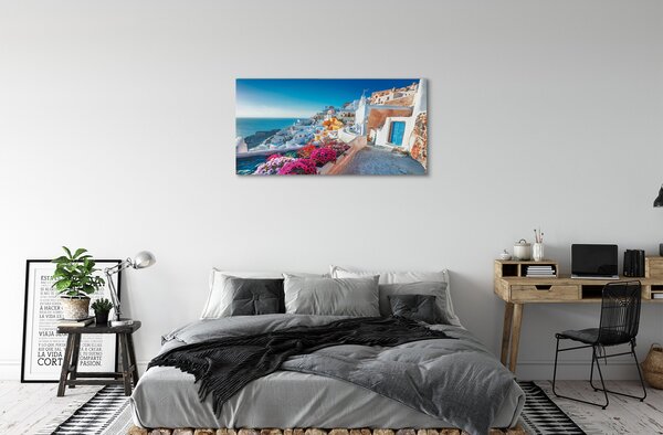 Obraz canvas na ścianę Biała Architektura i Kwiaty Grecji
