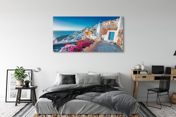 Obraz canvas na ścianę Biała Architektura i Kwiaty Grecji