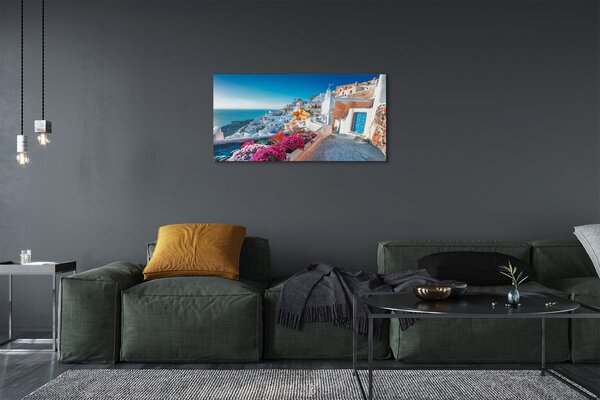 Obraz canvas na ścianę Biała Architektura i Kwiaty Grecji