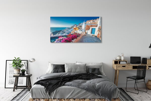 Obraz canvas na ścianę Biała Architektura i Kwiaty Grecji