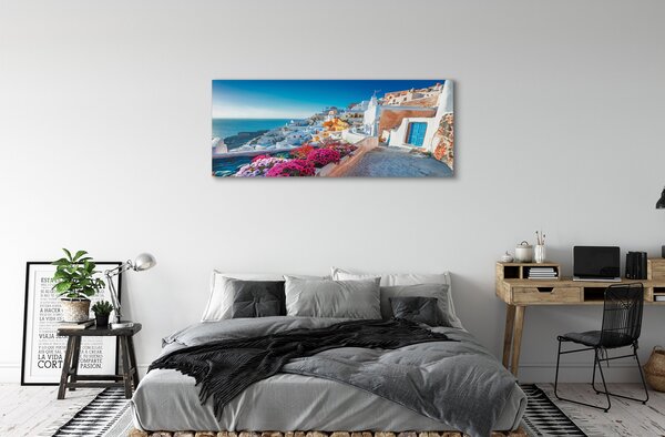 Obraz canvas na ścianę Biała Architektura i Kwiaty Grecji