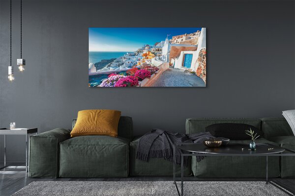 Obraz canvas na ścianę Biała Architektura i Kwiaty Grecji