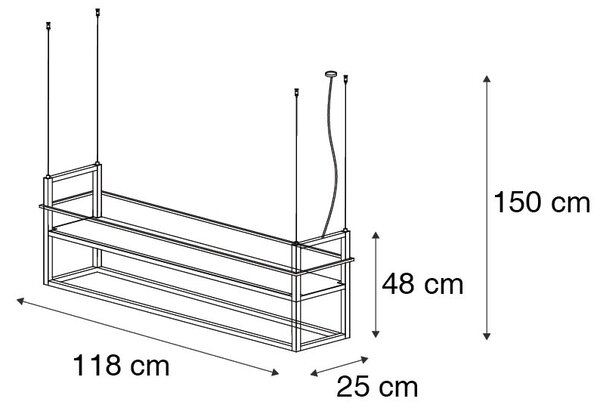 Industrialna lampa wisząca czarna z półką duża 4 światła - Cage Rack
