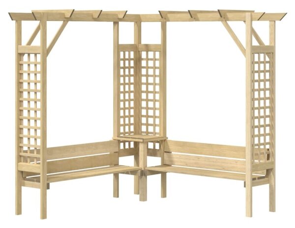 Pergola narożna z ławką, impregnowane drewno sosnowe
