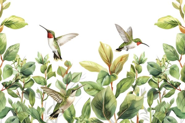 Obraz kolibry i liście