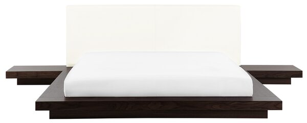 Łóżko 180x200 cm niska rama styl japoński stoliki nocne ciemne drewno Zen Beliani