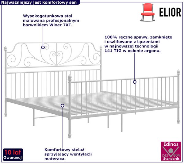 Białe metalowe łóżko małżeńskie 180x200 cm D1-E84