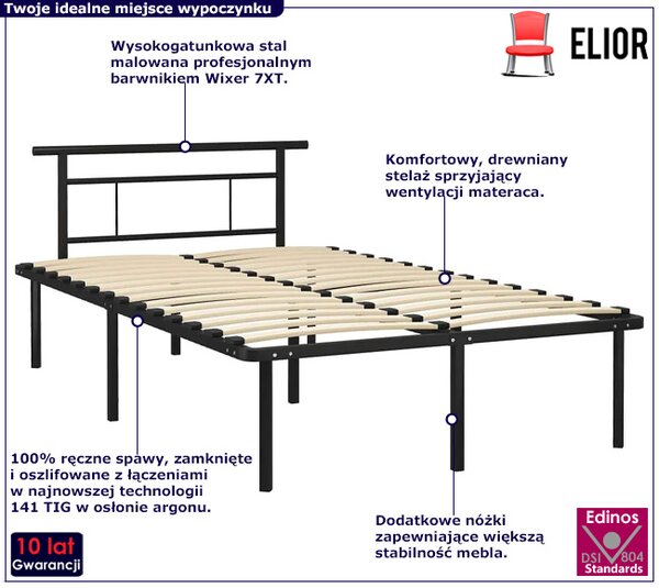 Czarne metalowe łóżko z zagłówkiem 120x200 cm - Mervex