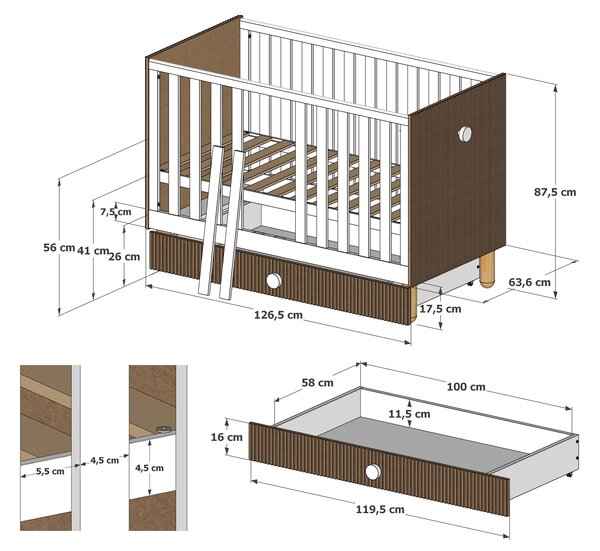 Zestaw mebli niemowlęcych Cozy LOFT Baby biały – łóżeczko, komoda, szafa, szafka