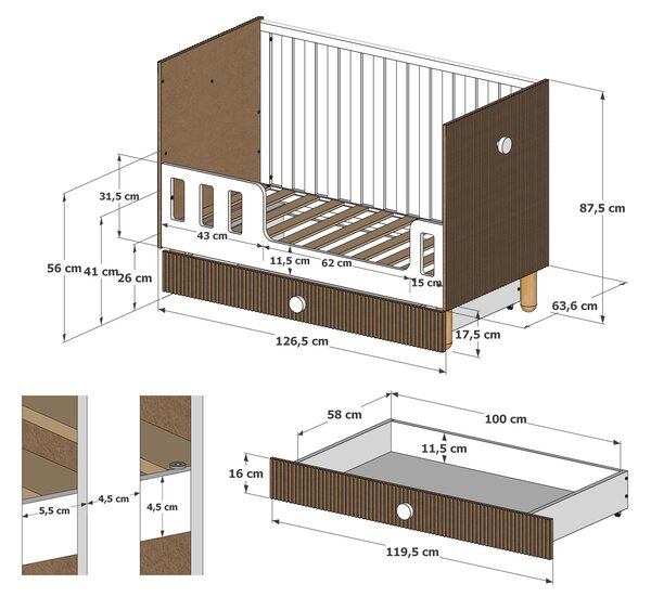 Zestaw mebli niemowlęcych Cozy LOFT Baby biały – łóżeczko, komoda, szafa, szafka
