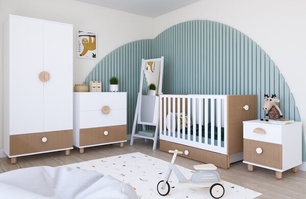 Zestaw mebli niemowlęcych Cozy LOFT Baby biały – łóżeczko, komoda, szafa, szafka