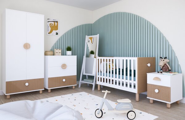Zestaw mebli niemowlęcych Cozy LOFT Baby biały – łóżeczko, komoda, szafa, szafka