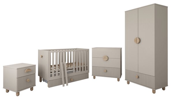Zestaw mebli niemowlęcych Cozy LOFT Baby kaszmir – łóżeczko, komoda, szafa, szafka