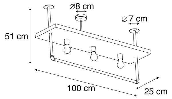 Przemysłowa lampa sufitowa czarna z drewnem 3-punktowa - Półka Oswietlenie wewnetrzne