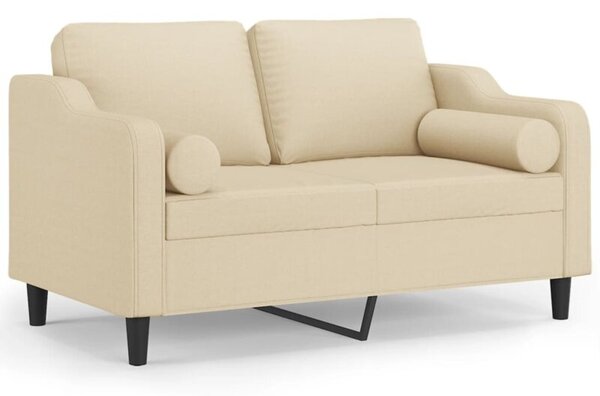 Sofa 2-osobowa z poduszkami, kremowa, 120 cm, tkanina