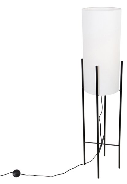 Designerska lampa podłogowa czarna klosz lniany biały - Rich Oswietlenie wewnetrzne