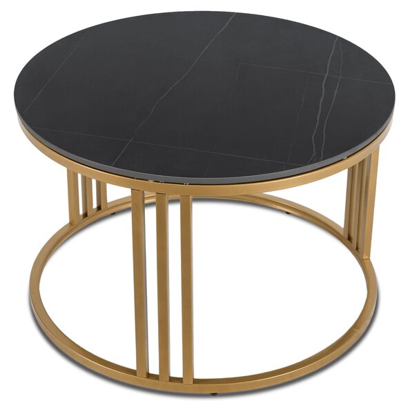 Stolik Kawowy KORIN 70 cm Czarny Marmur/Złoty Glamour Nowoczesny