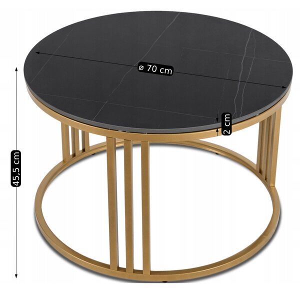 Stolik Kawowy KORIN 70 cm Czarny Marmur/Złoty Glamour Nowoczesny