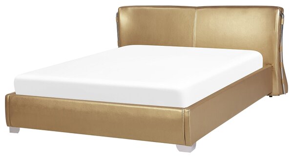 Podwójna rama łóżka skóra złota zakrzywiony zagłówek 180 x 200 cm glam Paris Beliani