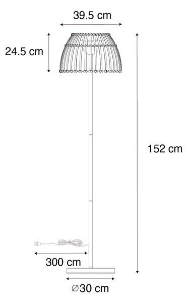 Zewnetrzna Wiejska lampa podłogowa czarna z bambusem i diodami LED - Kaiser Oswietlenie zewnetrzne