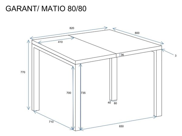 Stół Garant 170 z blatem 80x80 rozkładany do 170 cm kaszmir