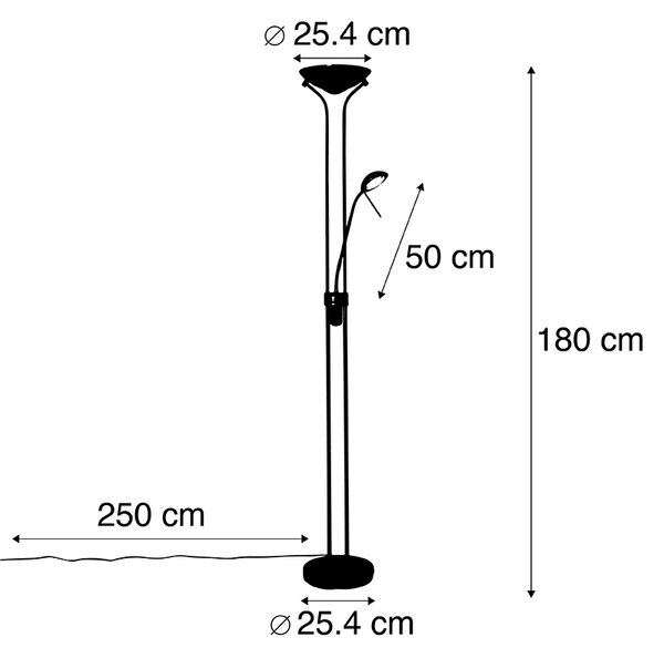 Stalowa lampa podłogowa z lampką do czytania, w tym LED i ściemniacz - Diva Oswietlenie wewnetrzne