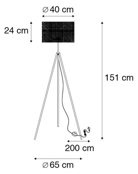 Wiejska lampa podłogowa statyw czarny z rattanowym kloszem - Kata Oswietlenie wewnetrzne