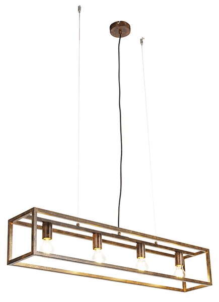 Przemysłowa lampa wisząca rdzawobrązowa 4-źródła światła - Cage Oswietlenie wewnetrzne