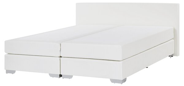 Łóżko kontynentalne białe ekoskóra 160 x 200 cm z materacem kieszeniowym President Beliani