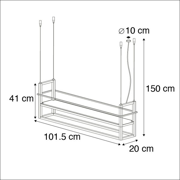 Przemysłowa lampa wisząca czarna z półką 4-źródła światła E27 WiFi - Cage Rack Oswietlenie wewnetrzne